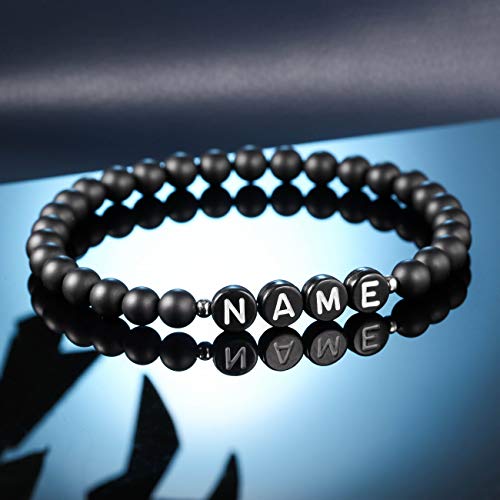 MeMeDIY Pulsera Inicial Personalizada Pulseras con Letras Grabadas para Novios Novias Parejas Mujeres Hombres Nombre De Tobillo Ágata Natural Negra Turquesa Blanca Regalos Hechos A Mano