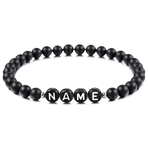 MeMeDIY Pulsera Inicial Personalizada Pulseras con Letras Grabadas para Novios Novias Parejas Mujeres Hombres Nombre De Tobillo Ágata Natural Negra Turquesa Blanca Regalos Hechos A Mano