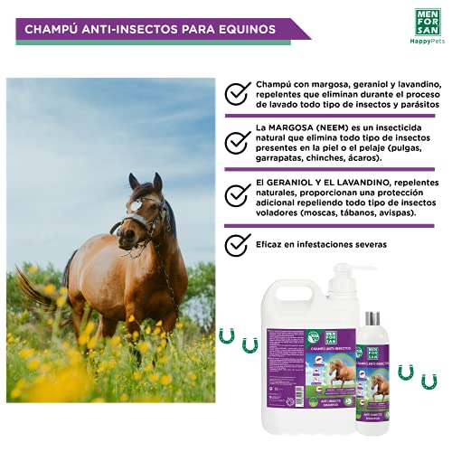 MENFORSAN Champú Anti-Insectos con Margosa, Geraniol y Lavandino para Caballos 1L, Protégelo de Cualquier Insecto