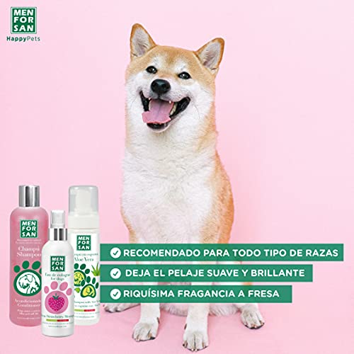 MENFORSAN Pack Higiene y Belleza Menforsan, Champú Acondicionador Perros 300ml, Colonia Fresa para Perros 125ml, Champú en Espuma para Perros y Gatos 200ml, Rico Aroma a Fresa