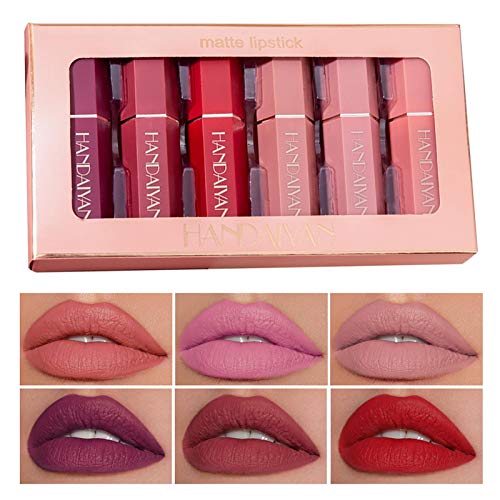 Mengxin 6 Piezas Lápiz Labial Mate Set Terciopelo Perdurable Labios Impermeables Antiadherente Regalo para Cumpleaños Navidad Novia Madre