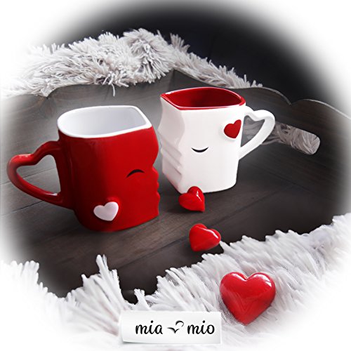 MIAMIO - Tazas de Café/Tazas de Besos Set/Regalo para Novios - Ceramica (Rojo)