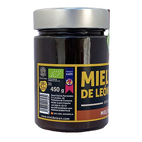 Miel de León | Miel de Castaño - 450 gr - Miel de Abeja 100% Natural y Ecológica. Producto Artesano de Cosecha Propia. Sabor Amaderado - Aroma Intenso. Origen: El Bierzo.