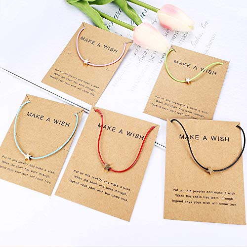 MILACOLATO 5Pcs Juego de Pulsera de Amistad con Tarjeta de Mensaje Pide un Deseo Pulsera Ajustable Estrella Corazón Pulsera Hecha a Mano Simple Moda Mujer Joyería Regalos