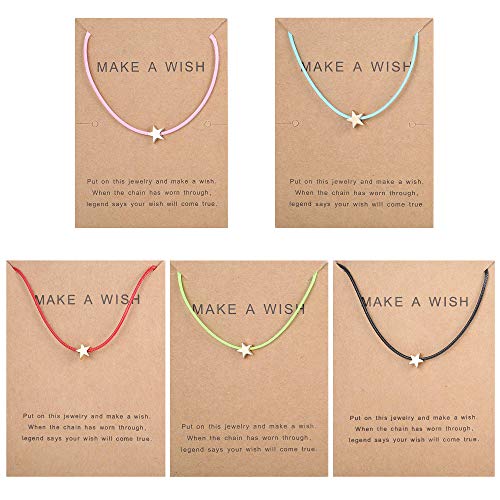 MILACOLATO 5Pcs Juego de Pulsera de Amistad con Tarjeta de Mensaje Pide un Deseo Pulsera Ajustable Estrella Corazón Pulsera Hecha a Mano Simple Moda Mujer Joyería Regalos