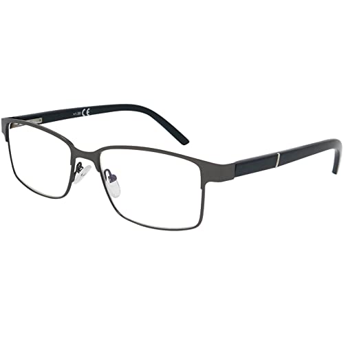 Mini Brille Gafas con Filtro de Luz Azul Finas de Metal con Lentes Rectangulares, Funda GRATIS, Montura Cuadradas de Acero Inoxidable (Grafito), Gafas de Lectura Hombre y Mujer +2.5 Dioptrías