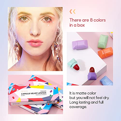 Mini Lápiz Labial Mate, 8 Colores Mini Candy Lipstick Set,impermeable Antiadherente Taza Capsule Lipstick, Mini Lápiz Labial Resistente Al Agua De Larga Duración