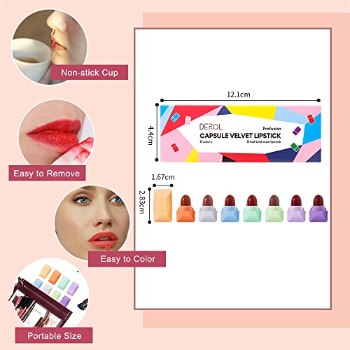 Mini Lápiz Labial Mate, 8 Colores Mini Candy Lipstick Set,impermeable Antiadherente Taza Capsule Lipstick, Mini Lápiz Labial Resistente Al Agua De Larga Duración