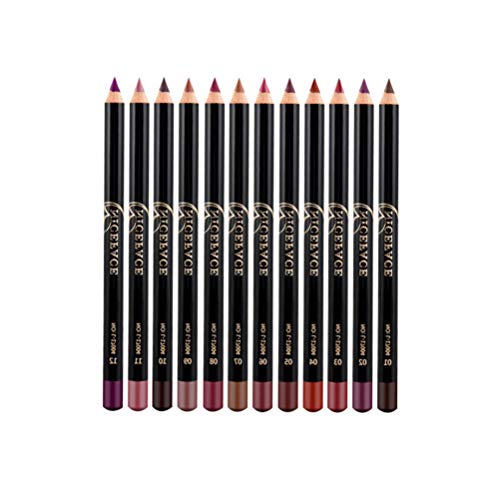 Minkissy 12 piezas lápices de delineador de labios mate lápiz de contorno de labios lápiz de maquillaje impermeable de larga duración delineador de labios para niñas mujeres dama