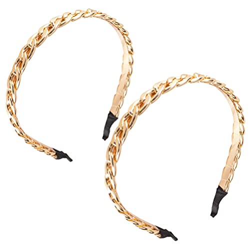 Minkissy 2 Piezas de Metal Dorado Diadema de Cadena Dorada Diadema de Metal Trenza de Metal Fino Aro de Pelo Trenza de Cabello para Mujer Niña