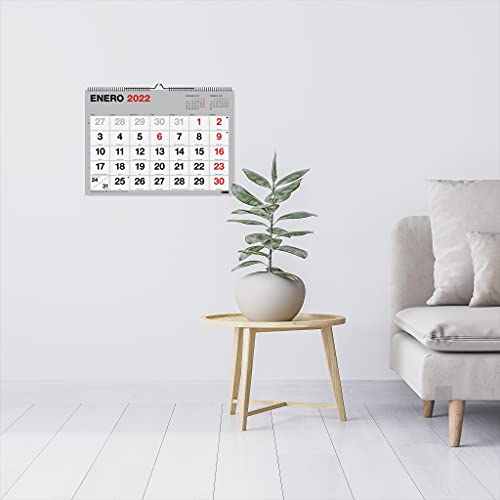 Miquelrius - Calendario de pared 2022 Basic - tamaño A3 (420 x 296 mm) - con números grandes - Gris