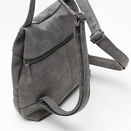 MISAKO Mochila Antirrobo NILI Símil Piel Gris | Bolso Mochila de Moda Casual Pequeña Efecto Antelina | Asas regulables | Diseño práctico Diario - 29x33x13cm