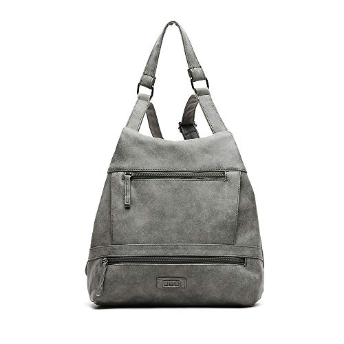 MISAKO Mochila Antirrobo NILI Símil Piel Gris | Bolso Mochila de Moda Casual Pequeña Efecto Antelina | Asas regulables | Diseño práctico Diario - 29x33x13cm