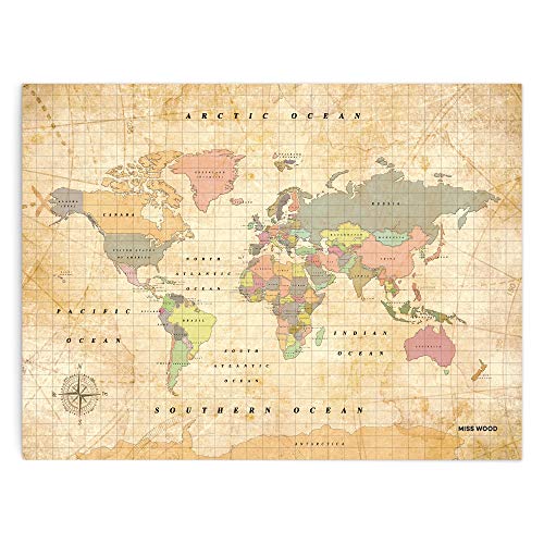 Miss Wood Woody Old School Mapa, Corcho, Multicolor, XL (60 x 90 cm)