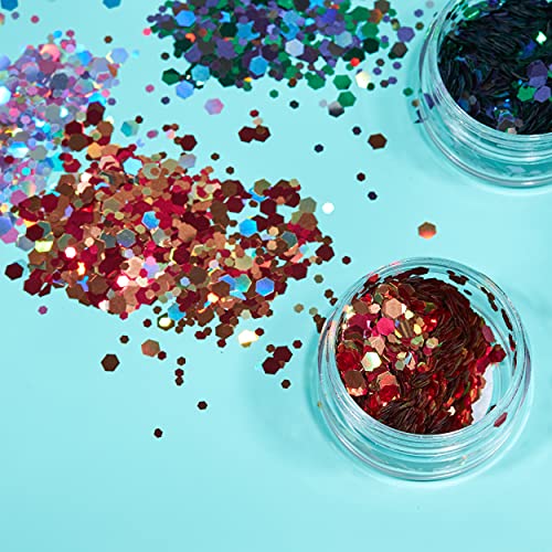 Mística Brillantina consistente por Moon Glitter – 100% Brillo Cosmético para la Cara, Cuerpo, Uñas, Cabello y Labios - 3g - Set de 6 colores