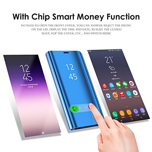 MLOTECH Compatibles Funda para Samsung S8,Funda + Protector de Pantalla Flip Clear View Translúcido Espejo Standing Cover Slim Fit Anti-Shock Anti-Rasguño Mirror Cubierta Negro