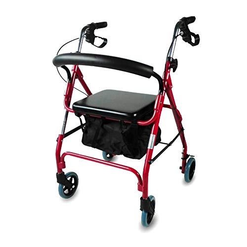 Mobiclinic, Modelo Sinagoga, Rollator con 4 ruedas, Andador para adultos, mayores, minusválidos o ancianos, andador caminador de aluminio, ayuda para caminar, ligero, plegable, con asiento, Rojo