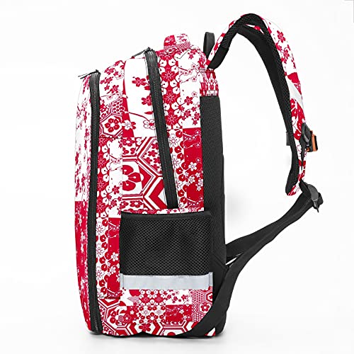 Mochilas de viaje para adultos, mochilas escolares adecuadas para todas las edades, mochilas infantiles Red Art Cherry Blossom - Flores de corte de papel folk