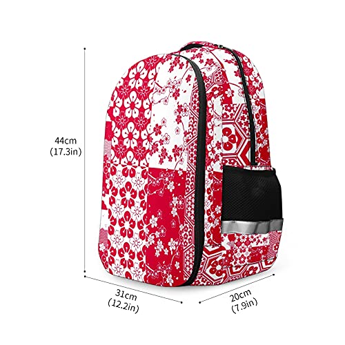 Mochilas de viaje para adultos, mochilas escolares adecuadas para todas las edades, mochilas infantiles Red Art Cherry Blossom - Flores de corte de papel folk