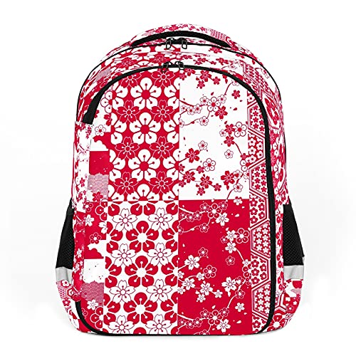 Mochilas de viaje para adultos, mochilas escolares adecuadas para todas las edades, mochilas infantiles Red Art Cherry Blossom - Flores de corte de papel folk