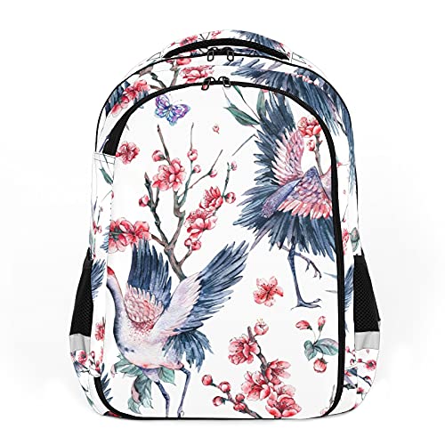 Mochilas de viaje para adultos, mochilas escolares, mochilas adecuadas para todas las edades, mochilas para niños Crane Peach Blossom - Acuarela Animal Plant