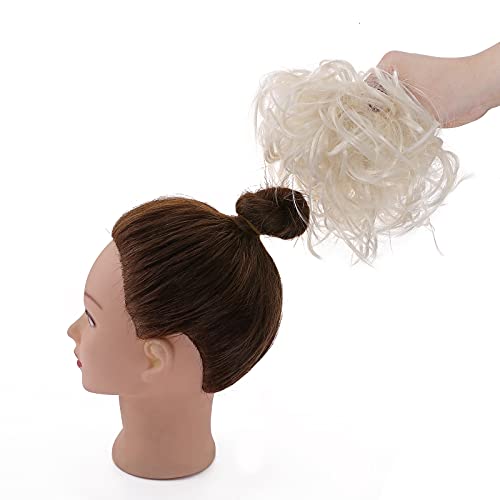 Moda Peinado Updo despeinado Scrunies de pelo con moño desordenado Extensión de cabello de cola de caballo para mujer Rubia Blanca