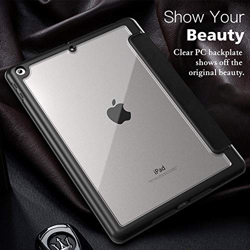 MoKo Funda para Nuevo iPad 9ª Generación 2021/iPad 8ª Gen 2020/iPad 7ª Gen 2019, iPad 10.2 Case, Protectora de TPU + PC con Soporte de Apple Pencil con Función Auto Estela/Sueño - Negro