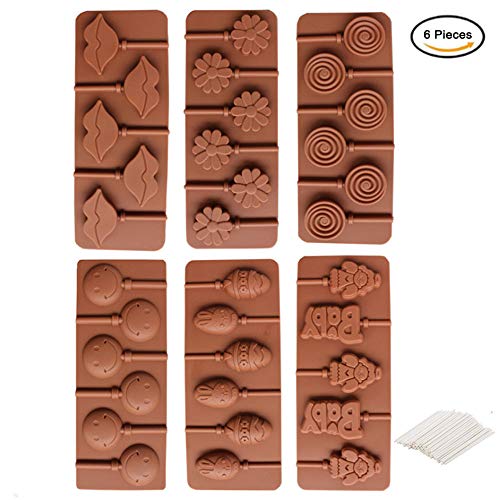 Molde de Caramelo, 6 Piezas Molde de Silicona de Caramelo, Molde de Silicona de Caramelo Duro, Molde de Caramelo Duro, Molde de Piruleta, para Hacer Piruletas de Chocolate con Niños, Hornear