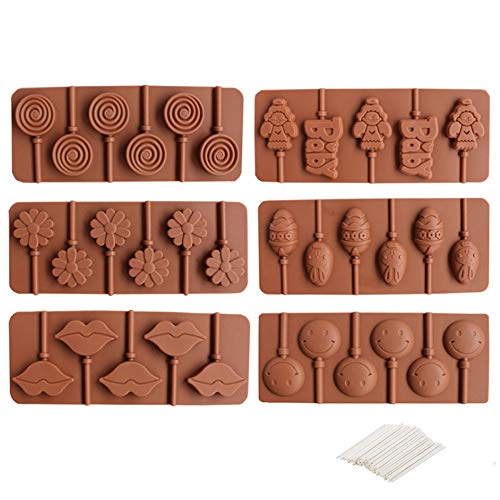 Molde de Caramelo, 6 Piezas Molde de Silicona de Caramelo, Molde de Silicona de Caramelo Duro, Molde de Caramelo Duro, Molde de Piruleta, para Hacer Piruletas de Chocolate con Niños, Hornear