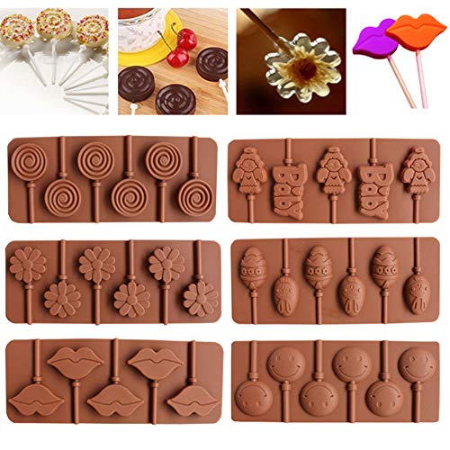 Molde de Caramelo, 6 Piezas Molde de Silicona de Caramelo, Molde de Silicona de Caramelo Duro, Molde de Caramelo Duro, Molde de Piruleta, para Hacer Piruletas de Chocolate con Niños, Hornear