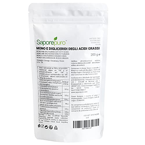 MONO Y DIGLICÉRIDOS DE ÁCIDOS GRASOS - Ideal para helados, sorbetes y productos horneados - 200 g - Emulsionante E471