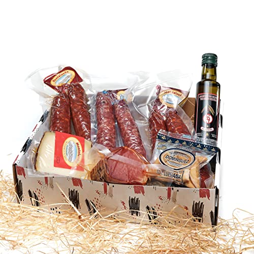 MONTELUEÑO | Cesta Gourmet - Surtido de embutidos naturales, Salchichón, Chorizo, Lomo, Queso, Aceite de Oliva Virgen Extra, Picos. Ideal para picoteo, regalo, cesta navidad, lotes de navidad