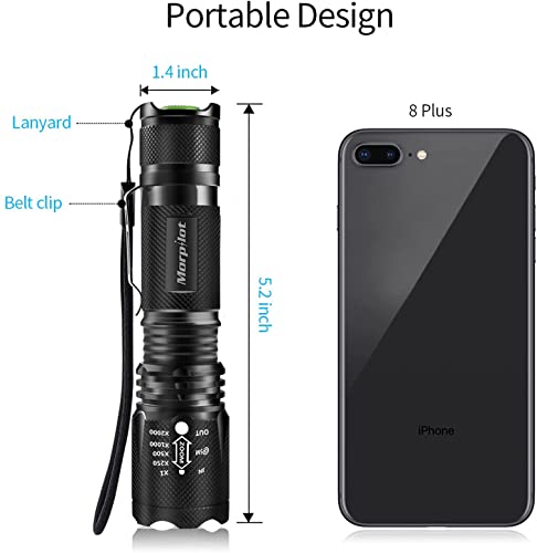 morpilot Linterna Táctica y UV 2 en 1, Linterna LED 500LM, Linterna Militar, Aluminio, Anti-caída, Impermeable IPX4, 4 Modos, 395nm Lampara uv para Detector Billetes, 3 Baterías Incluidas, Negro