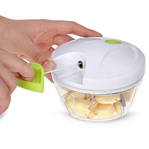 MovilCom® - Cortador de Verduras | Picadora Manual de Alimentos | trituradora de Alimentos para Verduras, Carne, Hierbas, Cebolla, ajo, Ensalada | Picadora Manual con Cuerda | 650ml