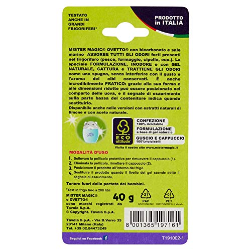 Mr Magic - Huevo Absorbe olores para nevera con bicarbonato y sal marina - Mantiene el aroma de los alimentos - Dura hasta 3 meses