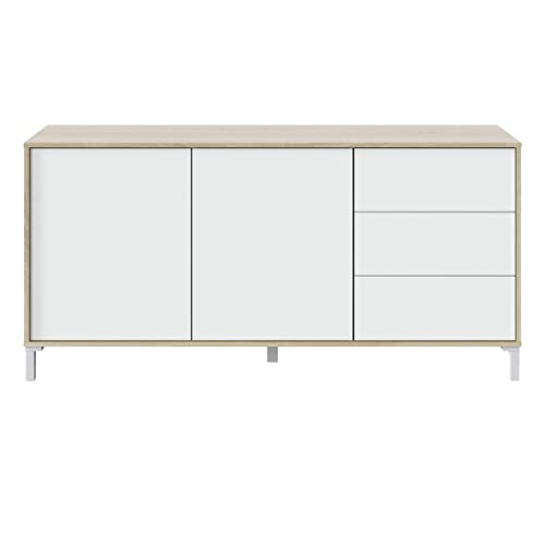 Mueble Aparador, Modelo Brooklyn, Roble Canadian y Blanco Artik, Medidas: 154 cm (Ancho) x 74 cm (Alto) x 41 cm (Fondo)