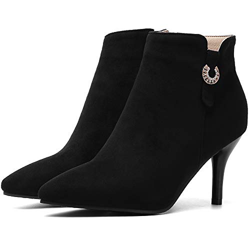 Mujer Elegante Vestido Botines Puntiagudo Tacón Alto Botines Cremallera Tacón De Aguja Botines Invierno Negro Talla 34 EU