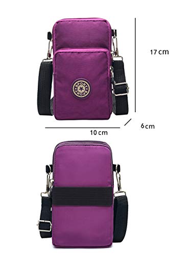 Mujeres Monedero Pequeña Bolso de Brazo Teléfono Móvil Mini Bandolera Mujer Bolsos de Mano Nylon Brazalete Deportivo Soporte Pasaporte Cintura de Viaje Bolsa de Cartera Niñas para iPhone Samsung