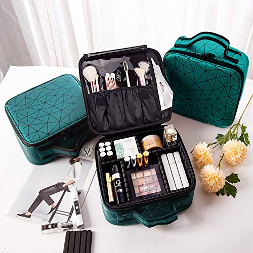 MUOIVG Neceser Maquillaje Portátil, Bolsa de Maquillaje Ligera con Divisores Bolsillos Make Up Bolso de Cosméticos Organizador Maleta de Makeup Profesional Cuero de la PU(Verde)