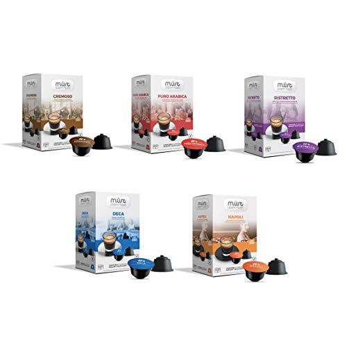 MUST Café Variety Pack Degustación 96 Cápsulas, 6 Paquetes de 16 Cápsulas, Intensidades Mixtas de 5/8 a 8/8, Cápsulas Autoprotegidas Compatibles con la Máquina Nescafè Dolce Gusto, Made in Italy