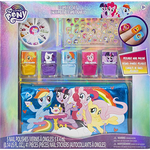 My Little Pony - Townley Girl Hasbro Juego De Actividades De Esmalte De Uñas Peel-Off Para Niñas, Mayores De 3 Años Con 5 Colores De Esmalte De Uñas, 240 Gemas De Uñas Y Bolsa, Para Fiestas, Pijamadas