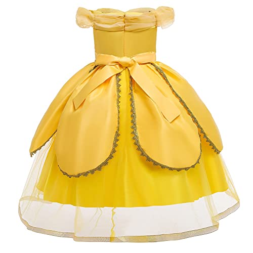 MYRISAM Disfraz de Carnaval Vestidos de Princesa Belle para Niñas Traje de Halloween Navidad Cumpleaños Fiesta Ceremonia Aniversario Bella y Bestia Costume con Accesorios 3 años