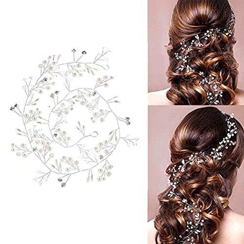 NA YANSHON Tocado Diadema para el Pelo de Novia 50cm Diadema Cristal con Perlas Diademas de Pelo para Mujeres y Niñas Adornos Accesorios para el Cabello para Boda Fiesta Velada