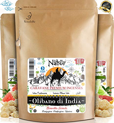 Nabür - Olibano Incienso 100 GR | Boswellia Serrata - Grado A | Alto H. Contenido Esencial | Bienestar cognitivo, Salud de Hierro, Serenidad