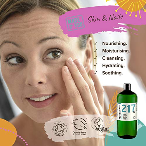 Naissance Aceite de Ricino BIO Puro Prensado en Frio (No. 217) 1 Litro - Hidratante Nutritivo Natural Pelo Piel Uñas Cejas Pestañas Ojos - Ideal Para Masaje Corporal Facial Crecimiento Barba - Vegano