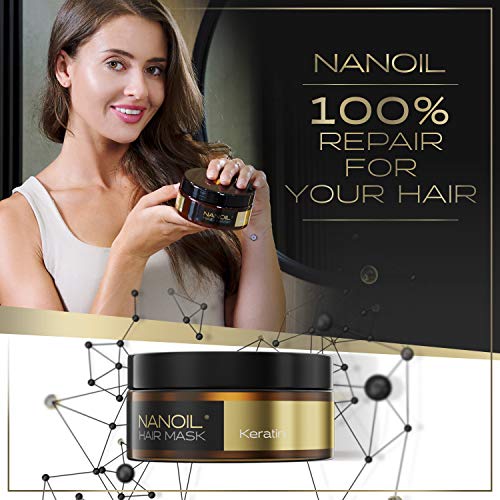 Nanoil Mascarilla capilar con queratina de 300 ml, revitalización, fortalecimiento del cabello debilitado, cuidado intensivo