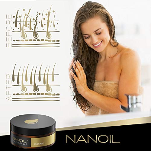 Nanoil Mascarilla capilar con queratina de 300 ml, revitalización, fortalecimiento del cabello debilitado, cuidado intensivo