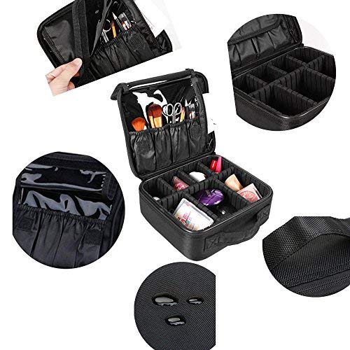 Nasjac Neceser Maquillaje Bolsa de Cosméticos Organizador -Profesional Maquillaje Case-Travel Maquillaje Herramientas Contenedor Estuche para Viaje Bolso de Cosméticos con Divisores Bolsillos(Negro)