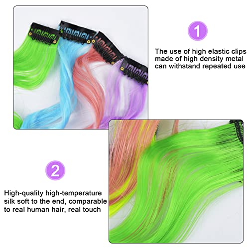 NATUCE 18 Piezas Extensiones de Pelo Colorido, 9 Colores Extensiones de Clip de Pelo Natural, Mechas Pelo Rizado, Postizos Pelo, Extensiones de Cabello Sintético para Mujeres Niñas