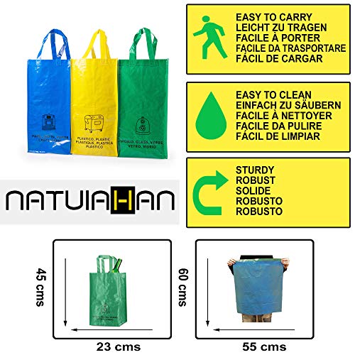 Natuiahan 3 Bolsas Reciclaje Duraderas. Robustas, Prácticas y Fáciles de Limpiar y Transportar. Incluye 30 Bolsas de Basura Perfumadas (30 L) Sin Fugas